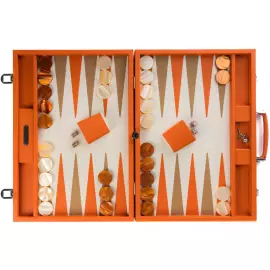 Эксклюзивный набор для игры в нарды "Baptiste" из кожи, оранжевый